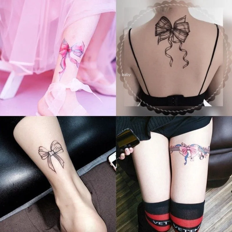 14pc/Lot Cartoon Bow Temporary Tattoo Stickers Female Waterproof Cute Sexy Art Fake Tattoo Finger Back Flower Arm Tattoo Sticker