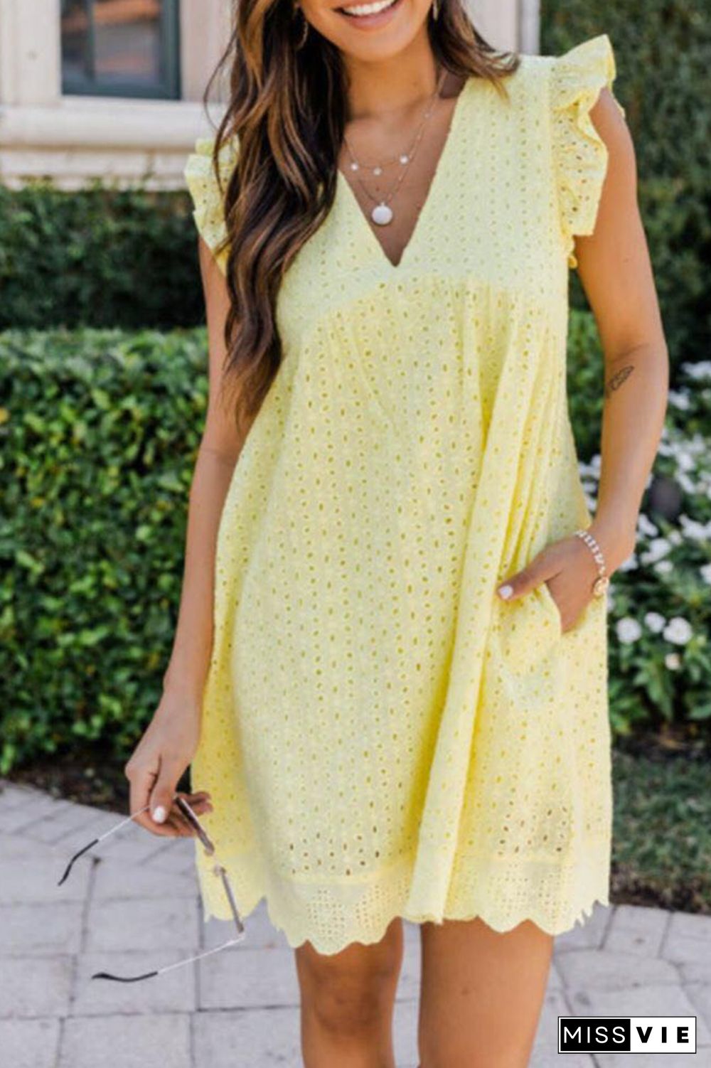 Fashion Solid Lace V Neck Cake Skirt Dresses(12 Colors)