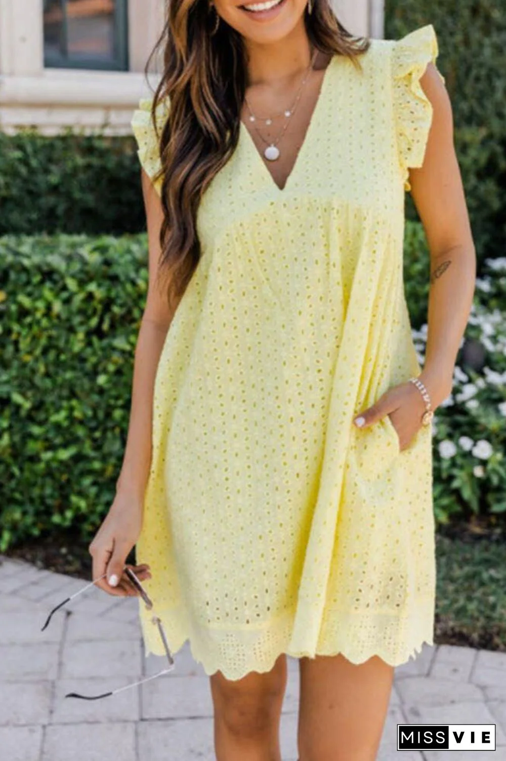 Fashion Solid Lace V Neck Cake Skirt Dresses(12 Colors)