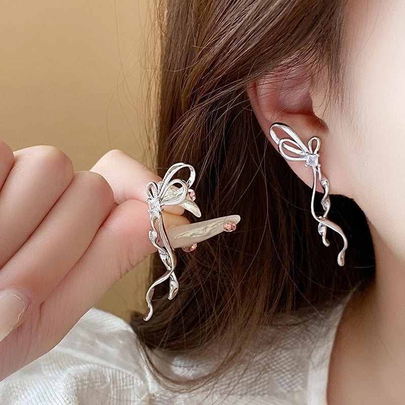 1 Pair Casual Minimalist Streetwear Bow Knot Tassel Copper Zircon Drop Earrings