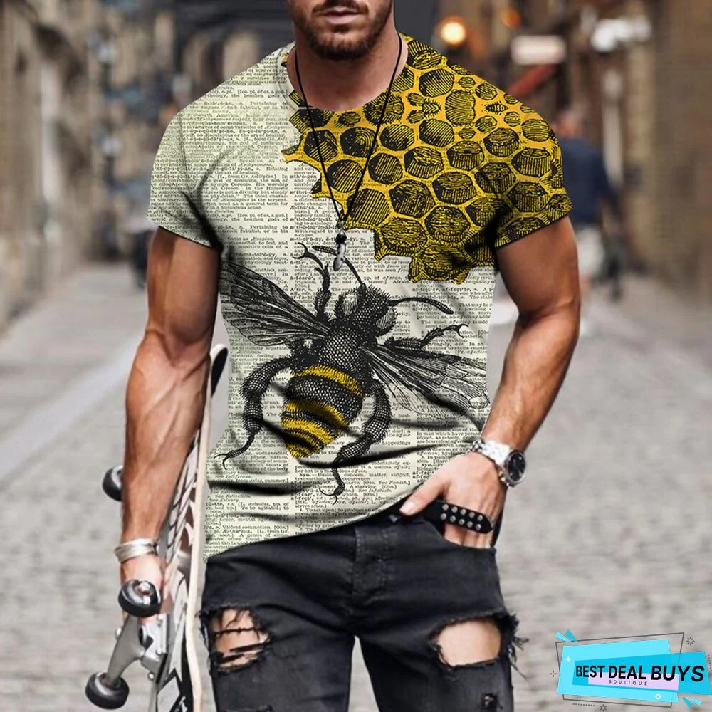 Men's Fashion Animal Series Printed Round Neck Short Sleeve T-Shirt