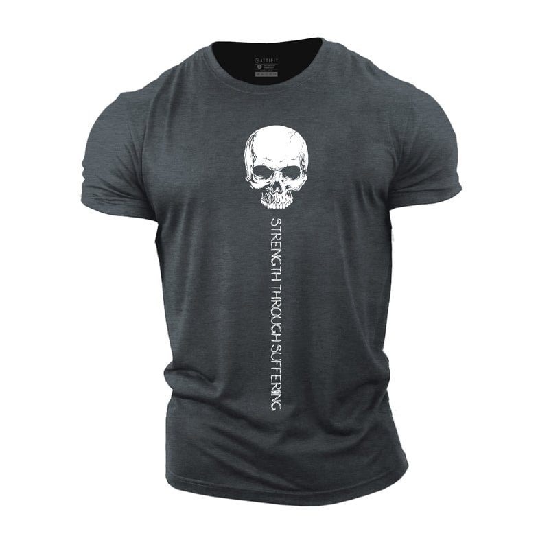 Cotton Skull Strength Graphic Workout Men's T-shirts tacday