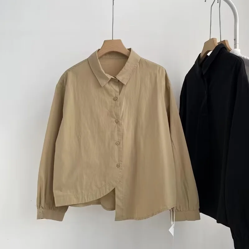 Athvotar Athvotar Spring And Autumn Small Long-Sleeved Shirt Loosely Irregular Swing Shirt Collar Literary Thin Single Buckle