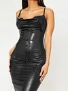 Crocodile Print Spaghetti-Neck Solid Color Sexy Slim Midi Dress