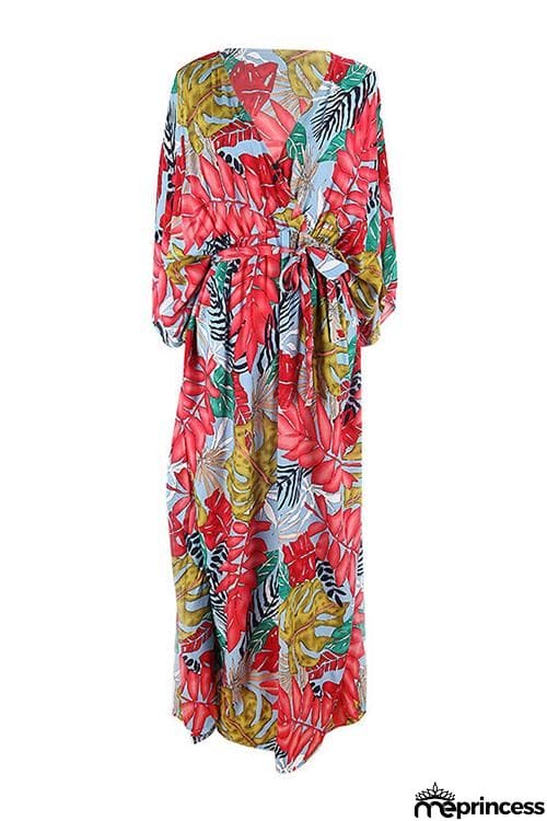 Floral Print V Neck Maxi Dress