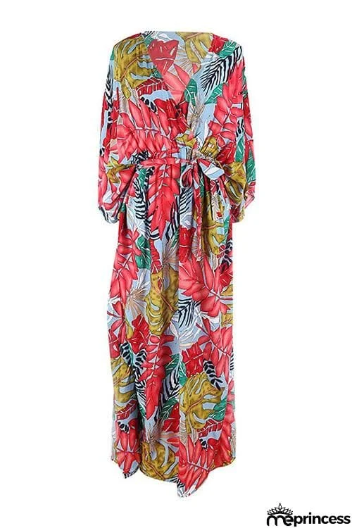 Floral Print V Neck Maxi Dress