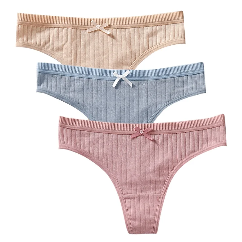 Women's Cotton G-String Thong Sexy Panties For Women String Briefs Underwear Intimate Lingerie Ladies T-Back Low-Rise 3 Pcs/Set