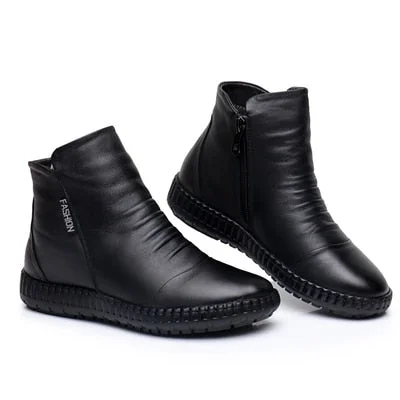 GKTINOO 2022 Winter Genuine Leather Ankle Boots Handmade Lady Soft Flat Shoes Comfortable Casual Moccasins Side Zip Ankle Boots