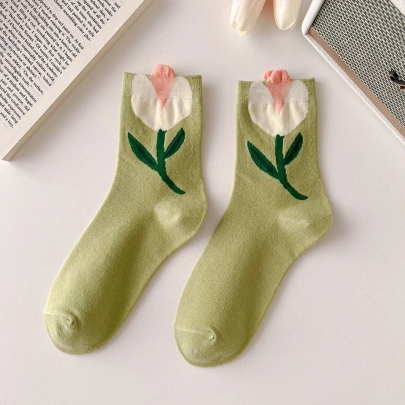 Women’s Casual Flower Cotton Crew Socks A Pair