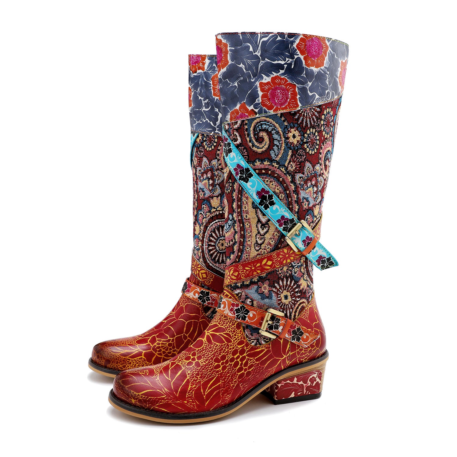 Women'sRetro Handmade Floral Embossed Boots
