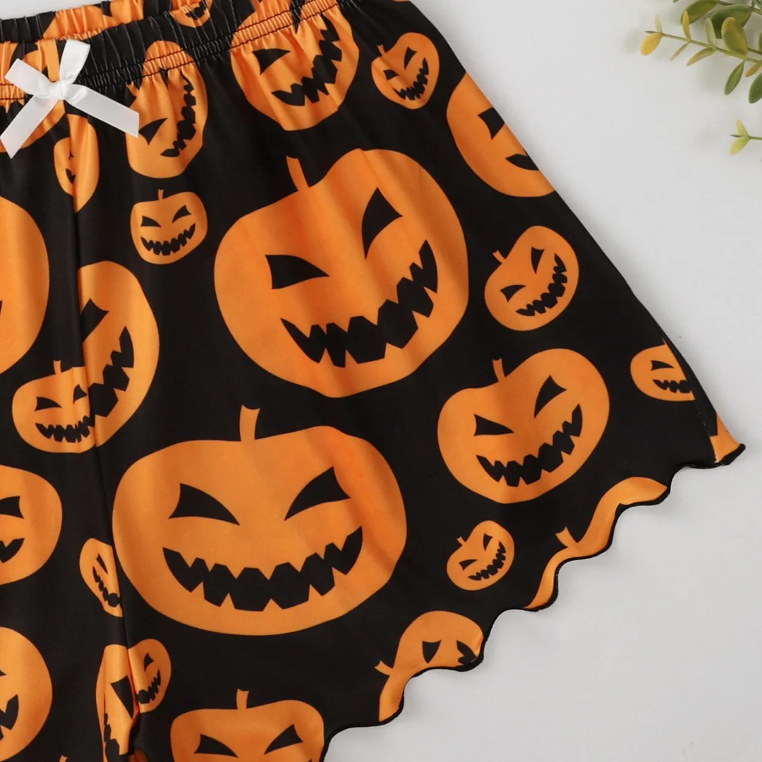 Woherb Woherb Funny Pumpkin Head Print Condole Top Sleeveless Home Clothes Pure Milk Silk Pajamas Girl Suit-Outfit Ideas