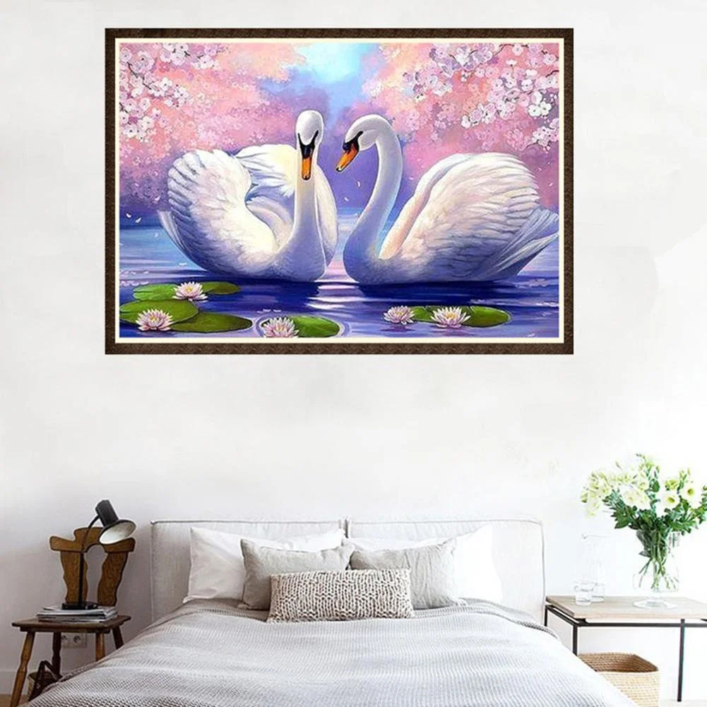 Diamond Painting - Partial Round Drill - Two White Swans(40*30cm)