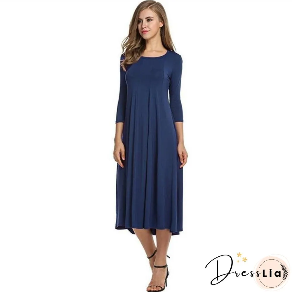 Women Cotton Elegant 3/4 Sleeve Polyester Casual Dresses
