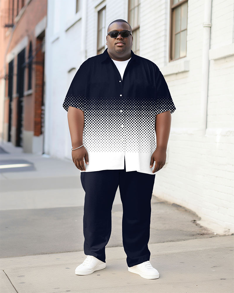 Men's Plus Size Street Fashion Gradient Geometric Print Short Sleeve Shirt Trousers Suit