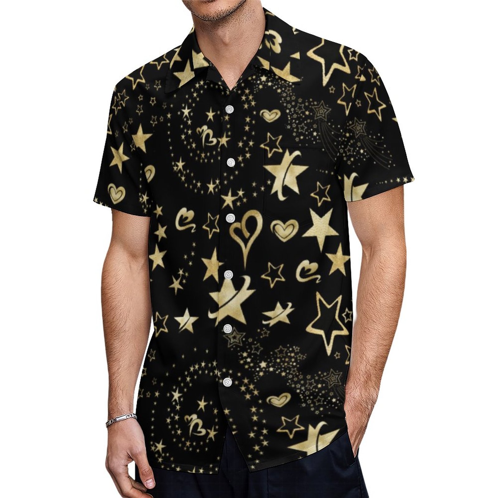 Stars Pattern Hawaiian Shirt Mens Button Down Plus Size Tropical Hawaii Beach Shirts