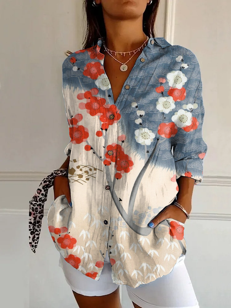 Classic Floral Print Casual Long-sleeved Shirt