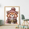 (Stamped/Counted) Red Panda Drinking Coffee-14CT Cross Stitch 19*22cm/7.48*8.66in