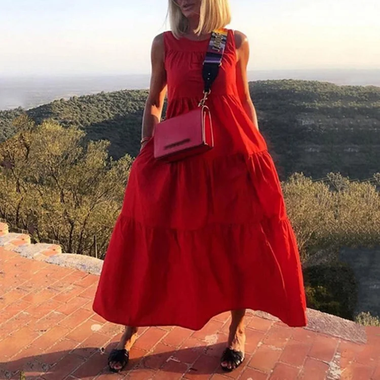 Casual Sleeveless Solid Color Dress