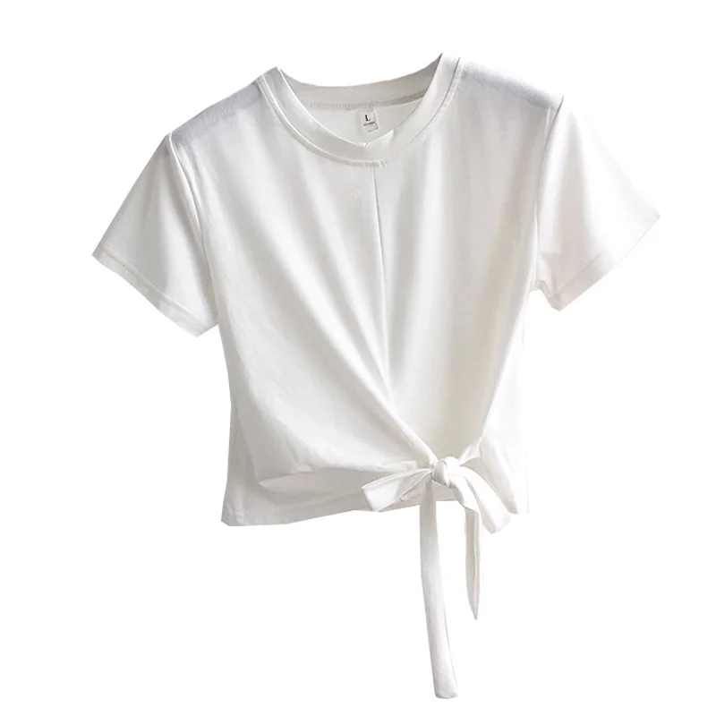 Uveng Uveng Solid Color T-Shirt Female 2024 Summer Wear Korean Version Of The Strap Careful Machine Exposed Umbilical Students Short Sleeve Shirt Repair Body