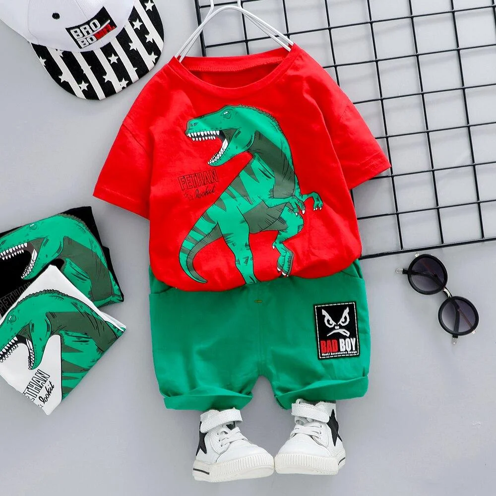 Toddler Boys Clothes 1-4 Years Baby Tyrannosaurus Rex T-Shirt Shorts 2 Pieces Children Outfits Short Sleeve Children Costume