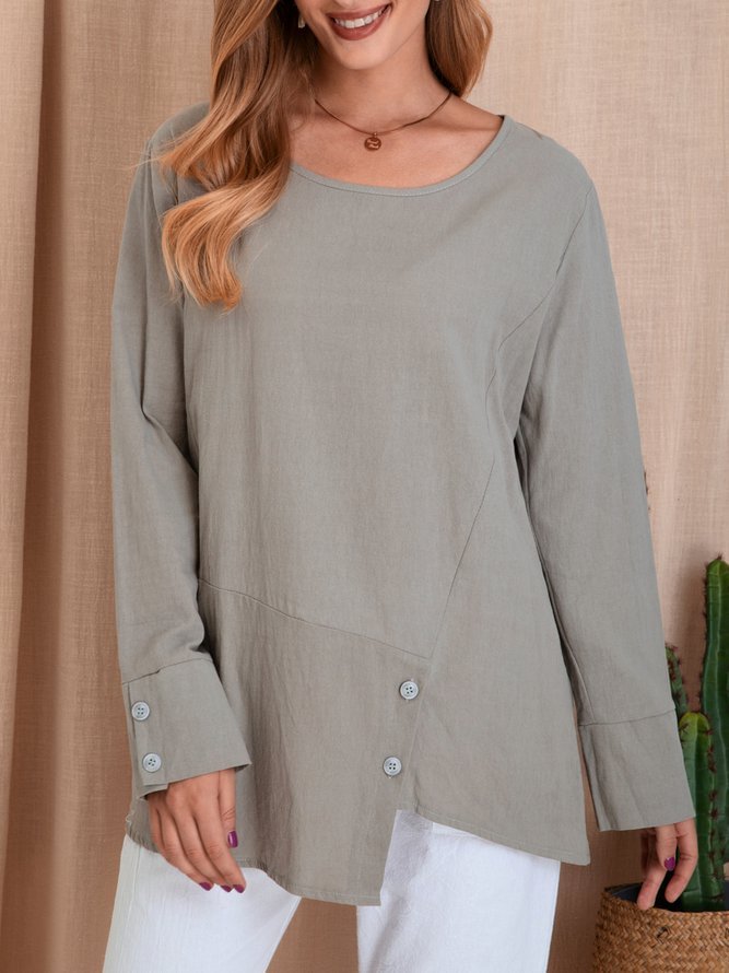Warm Grey Long Sleeve Shift Casual Shirts & Tops