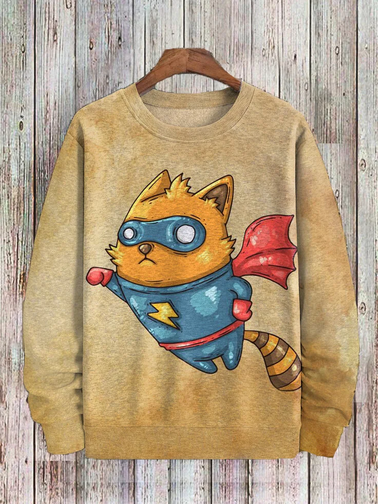 Men's Superman Cat Graphic Print Casual Sweatshirt