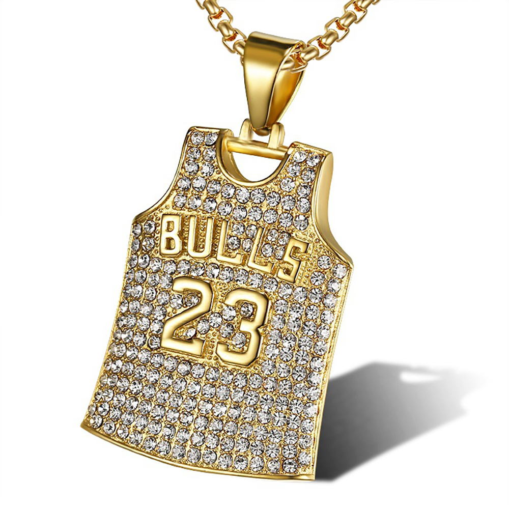 Jordan Number 23 Jersey Iced Out Bling CZ Stone Gold/Silver Pendants