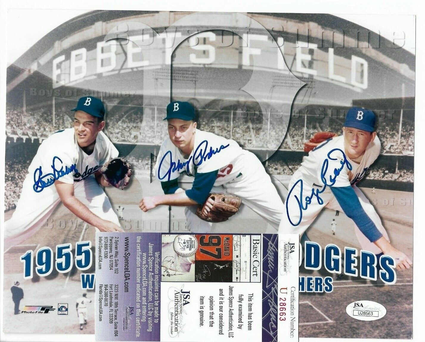 Dodgers1955 Win Pitchers Johnny Podres Clem Labine Roger Craig Signed 8x10 Photo Poster painting