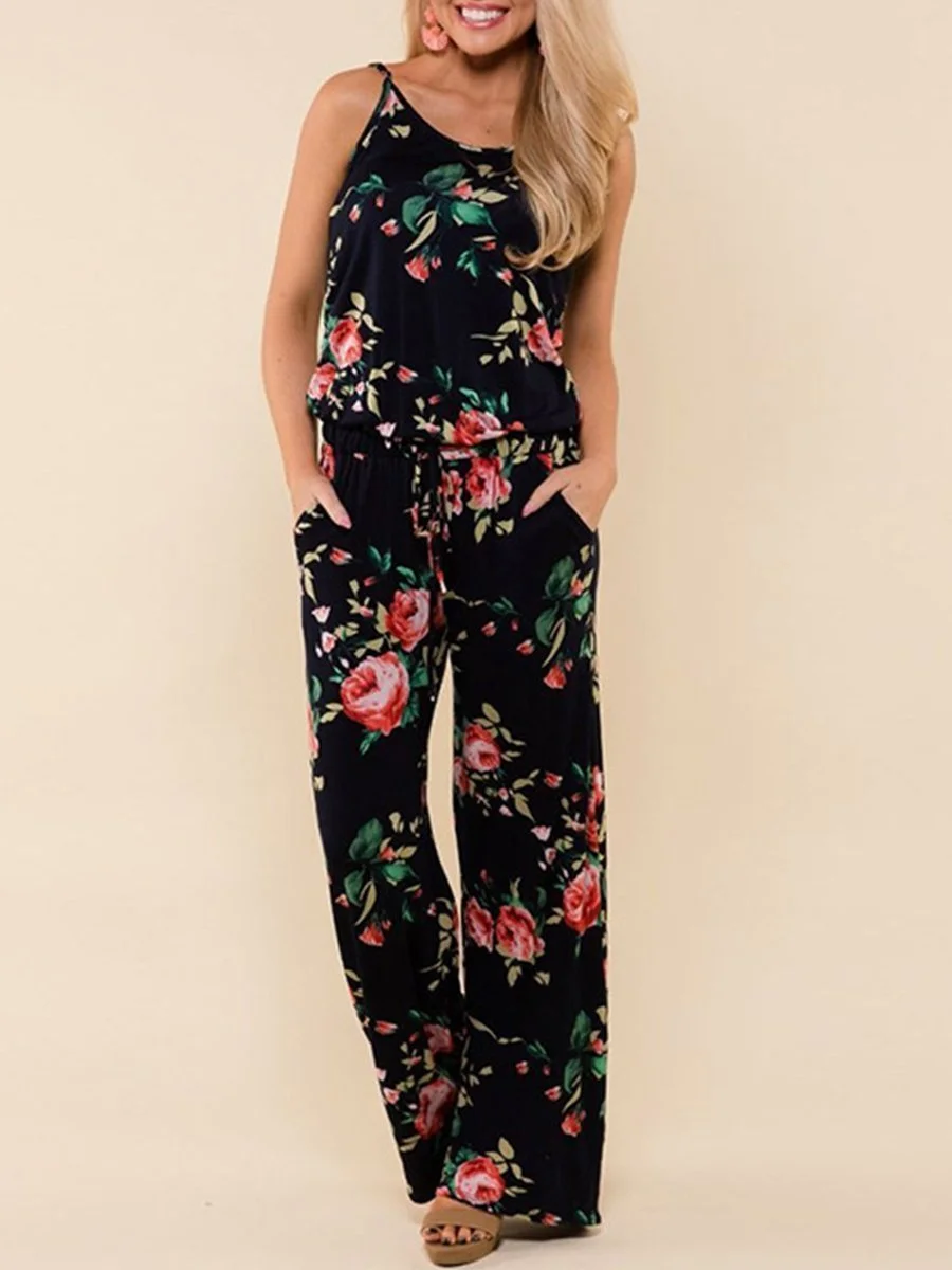 Fashion Sling Printing Off Shoulder Jumpsuits
