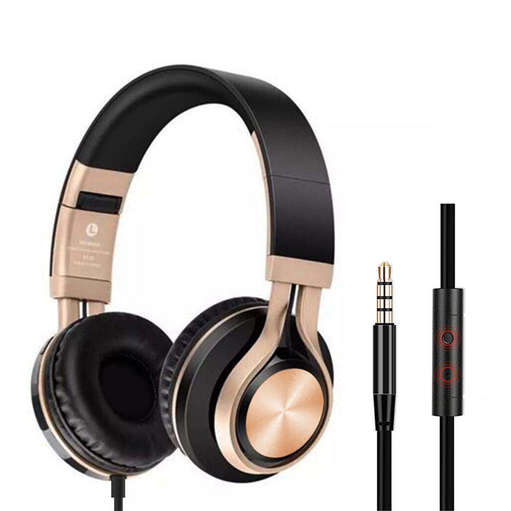 

K2 Portable Wired Headphones Over-Ear Headset Super Bass Earphone with Mic, Gold, 501 Original