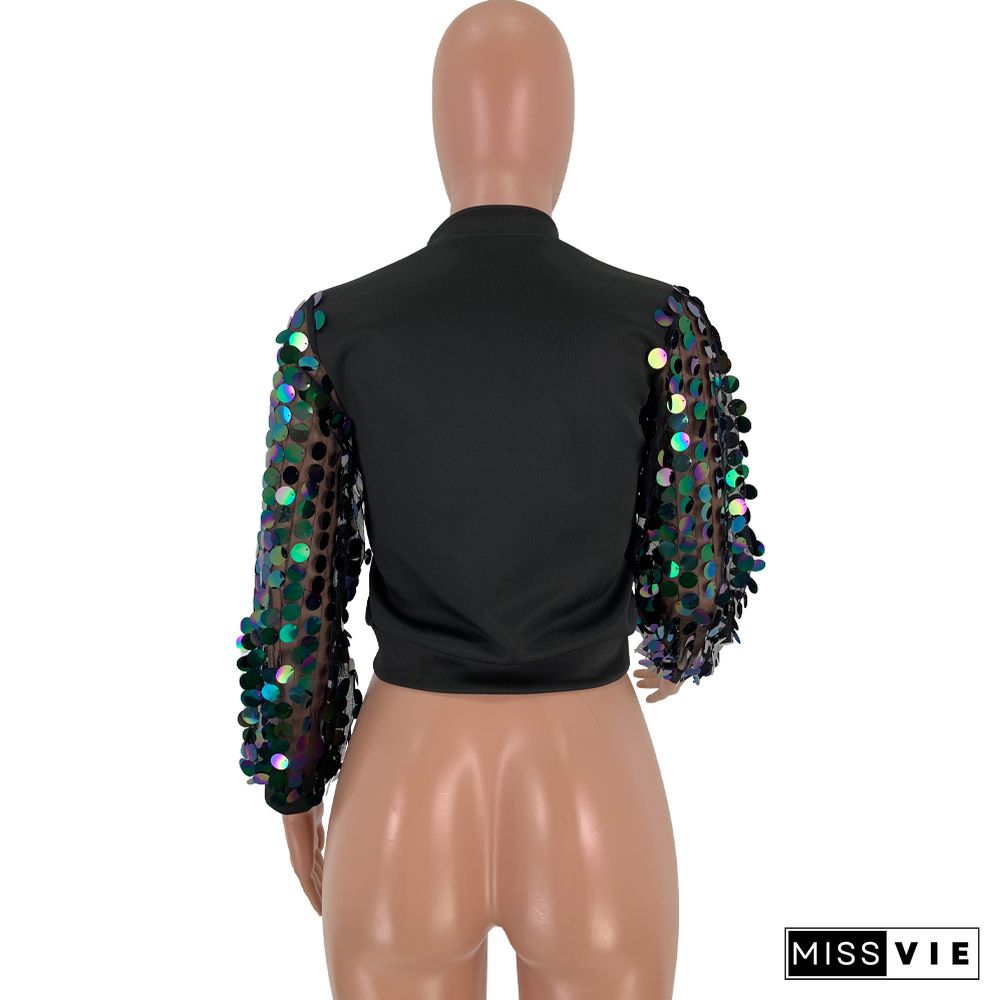 Sequin Patchwork Long Sleeve Blouses Shirts