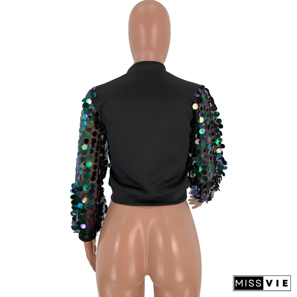 Sequin Patchwork Long Sleeve Blouses Shirts