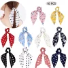 10PCS Floral Polka Dot Bowknot Ribbon Hair Band Scrunchies