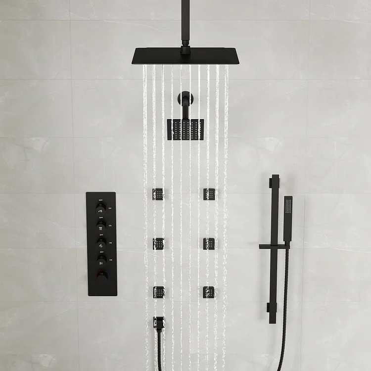 EVERSTEIN Thermostatic Rainfall Bathroom Shower System in Matte
