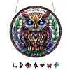 (18.5cm)DIY Acrylic Jigsaw Puzzle Window Hanging with Hanging Chain DIY Stained Glass Decoration Round Window Puzzle Decor for DIY Craft Project (Owl)