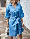 Casual Denim Lace-Up Half Sleeves Mini Dress