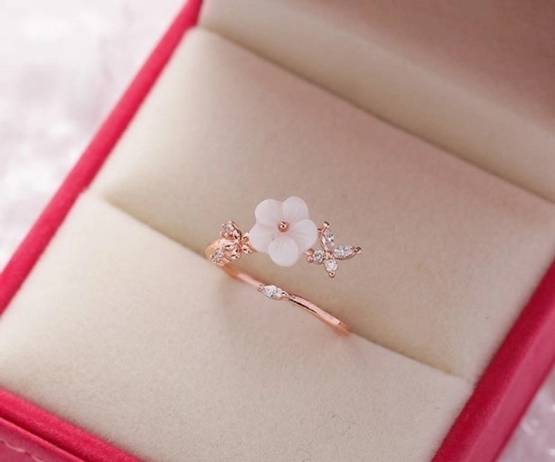 Minimalist Flower Copper Inlay Zircon Rings
