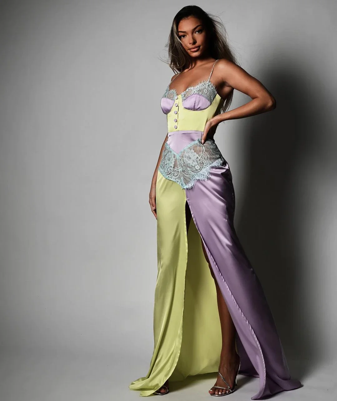 Lace Patchwork Sleeveless Dress  Party Dress Women Summer Spaghetti Strap High Split Bodycon Maxi Dress Club Party Vestidos
