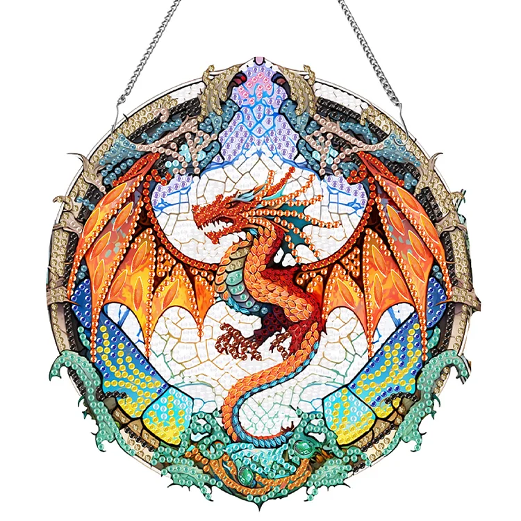 Acrylic Stained Glass Dragon Flower Colorful Diamond Painting Hanging Pendant