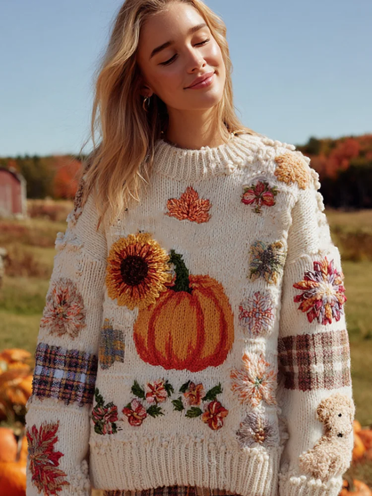 Women's Autumn/winter Thanksgiving Round Neck Warmth-giving Knit Sweater