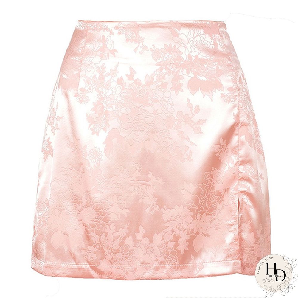 Summer Women Split Skirt Sexy Jacquard Satin High Waist Zip Skirt Women Party Black Skirt Ladies Sexy Short Beach Skirts