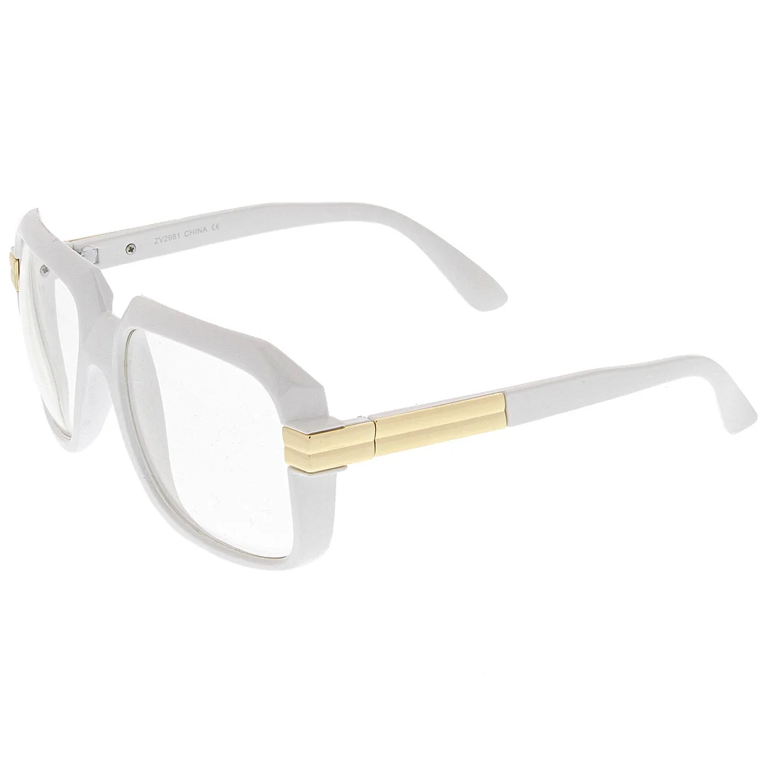 Large Colored Metal Accent Temple Clear Lens Square Glasses 55mm