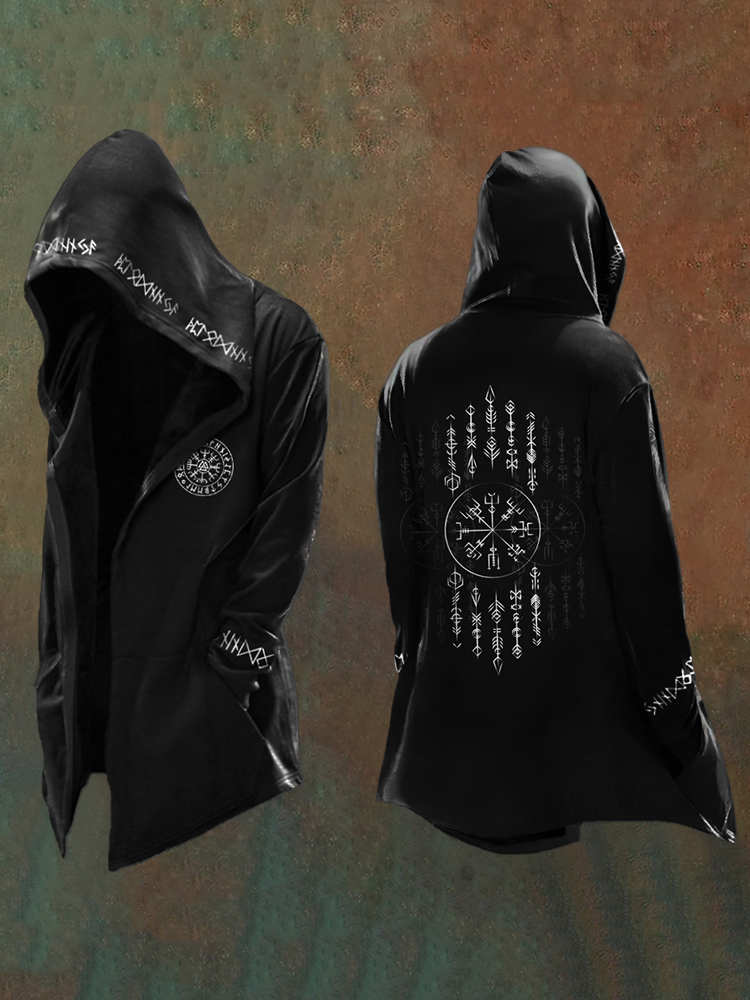 Men's Vikings Mystical Graphics Printed Vintage Hooded Jacket