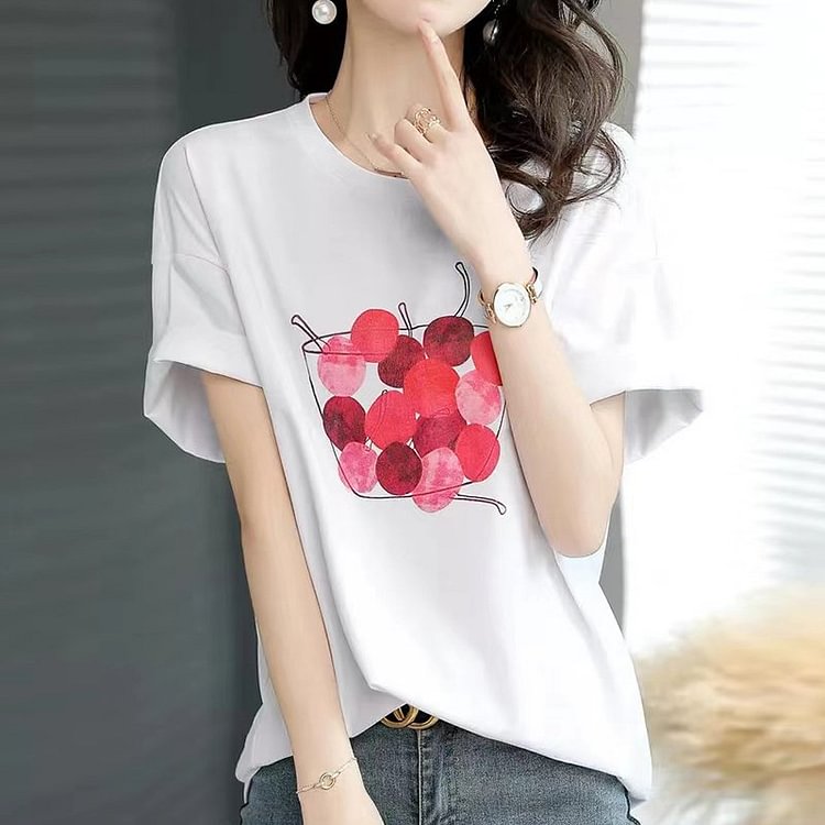 White Casual Cartoon Shirts & Tops QueenFunky