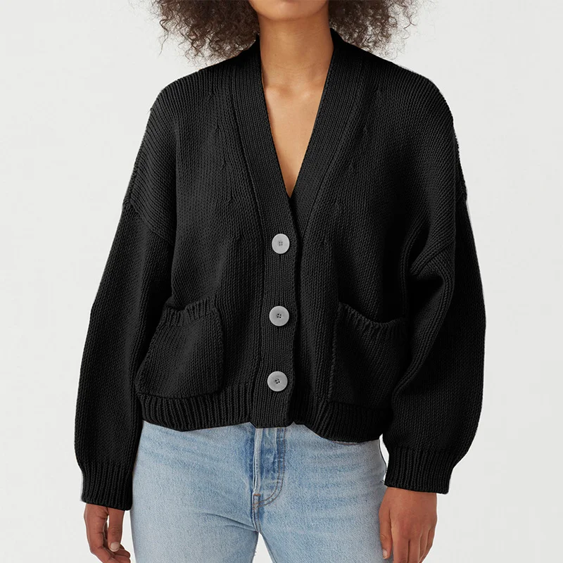 Wongn Wongn / Winter New Sweater Women's Long Sleeve Pocket Single Breasted V-Neck Knit Cardigan