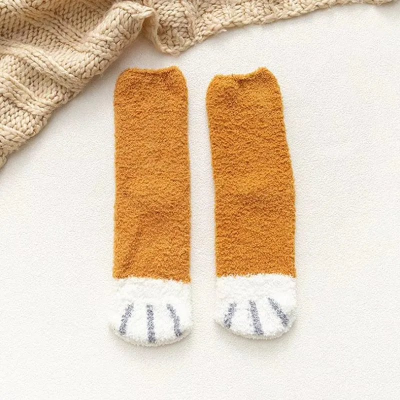Brownm Paw Plush Socks