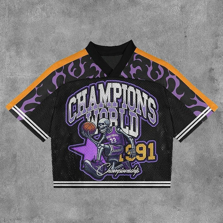 Vintage  Champion World Graphics Blokecore Blokette Jerseyfit V-neck T-shirt