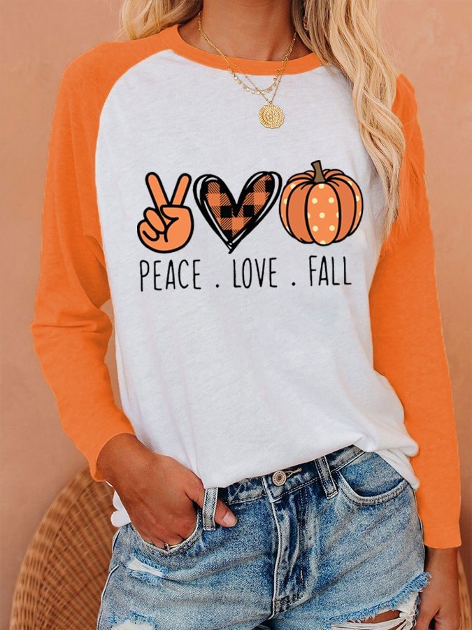 Women's Peace Love Fall Print Raglan Sleeve T-Shirt