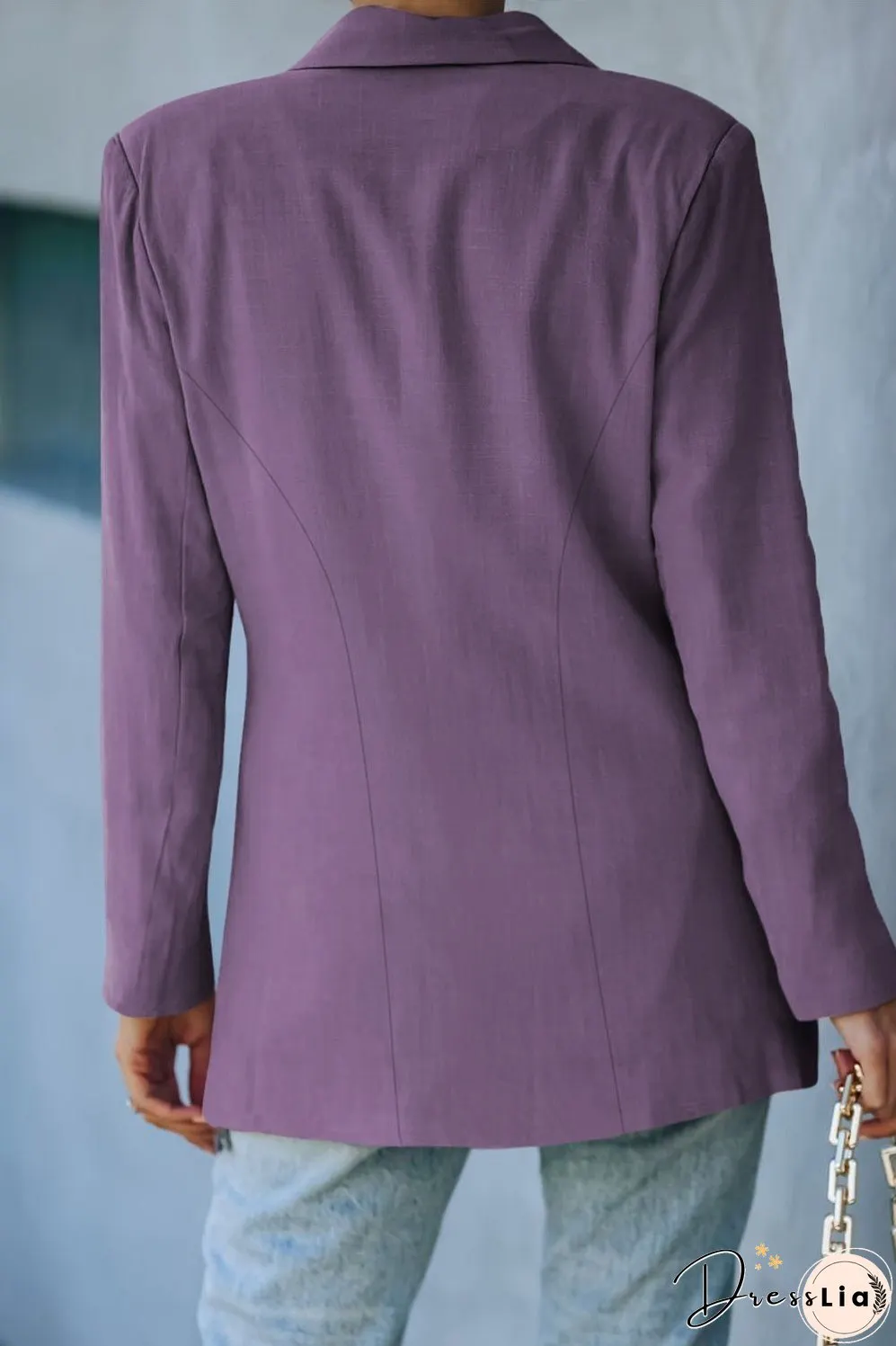 Double-Breasted Padded Shoulder Blazer with Pockets