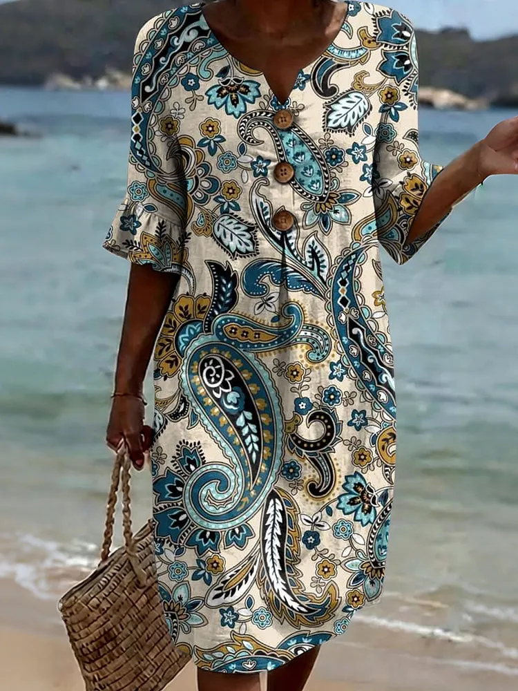 Retro Paisley Decorative Pattern Women's Cotton Dress